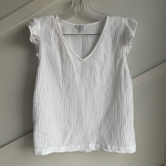 Reitmans White Ruffle Sleeve V-Neck Gauze Cotton Top size S - Picture 5 of 10